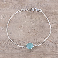 Chalcedony pendant bracelet, 'Aqua Night' - Adjustable Chalcedony Pendant Bracelet from India
