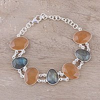 Onyx and labradorite link bracelet,