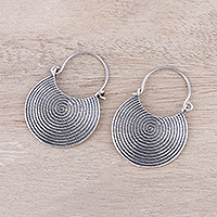 Sterling silver drop earrings, 'Spiral Delight' - Spiral Motif Sterling Silver Drop Earrings from India