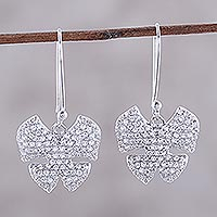 Rhodium plated sterling silver dangle earrings, 'Glitzy Butterflies' - Rhodium Plated Sterling Silver Butterfly Earrings from India