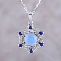 Chalcedony and lapis lazuli pendant necklace,