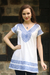 Cotton tunic, 'Blue on White Elegance' - White Cotton Tunic with Indian Embroidery Designs in Blue thumbail