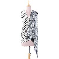 Wool shawl, 'Polka Bliss' - Wool Shawl in Ivory and Black from India