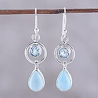Larimar and blue topaz dangle earrings, 'Gleaming Daylight' - Larimar and Blue Topaz Dangle Earrings from India