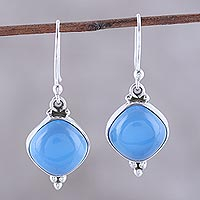 Chalcedony dangle earrings, 'Gleaming Grandeur' - Chalcedony Dangle Earrings from India