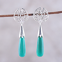 Onyx dangle earrings, 'Forest Style' - Leaf-Shaped Onyx Dangle Earrings from India
