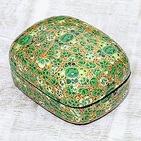 Wood decorative box, 'Lush Kashmir Valley' - Wood and Papier Mache Decorative Box with Floral Leaf Design