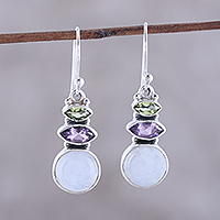Multi-gemstone dangle earrings, 'Peaceful Dazzle' - Multi-Gemstone Dangle Earrings from India