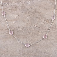 Rose quartz station necklace,