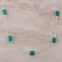 Onyx station necklace, 'Lively Innocence' - Green Onyx Station Necklace Crafted in India