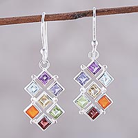 Multi-gemstone dangle earrings, 'Wellness' - Multi-Gemstone Chakra Dangle Earrings from India