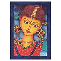 'Alluring Radha' - Signed Expressionist Painting of Radha from India