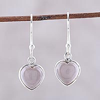 Rose quartz dangle earrings, 'Sweet Adoration' - Heart Shaped Rose Quartz Dangle Earrings from India