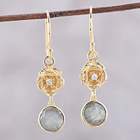 Gold plated labradorite dangle earrings,