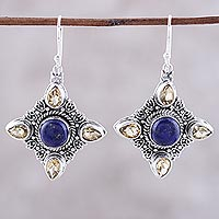 Lapis lazuli and citrine dangle earrings, 'Eternal Delight' - Lapis Lazuli and Citrine Dangle Earrings from India