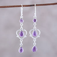 Amethyst dangle earrings, 'Violet Rain' - Sterling Silver and Purple Amethyst Dangle Earrings