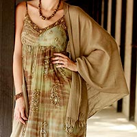 Wool shawl, 'Forever Elegant in Sand' - Handwoven Wool Shawl in Sand from India