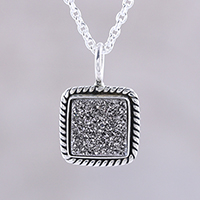 Drusy pendant necklace, 'Grey Sparkle' - Sterling Silver and Grey Drusy Quartz Pendant Necklace