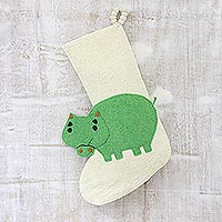 Wool felt stocking, 'Hippo Holiday' - Hippo Themed Wool Felt Christmas Stocking
