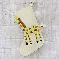 Wool felt stocking, 'Giraffe Holiday' - Applique Christmas Stocking with Giraffe