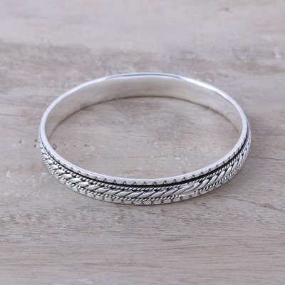 Sterling silver bangle bracelet, Elegant Textures