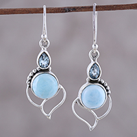 Blue topaz and larimar dangle earrings, 'Secret Allure' - Blue Topaz and Larimar Dangle Earrings Crafted in India