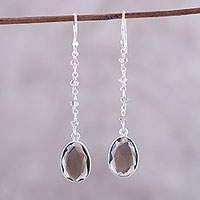 Smoky quartz dangle earrings, 'Raining Drops' - 7.5-Carat Smoky Quartz Dangle Earrings from India