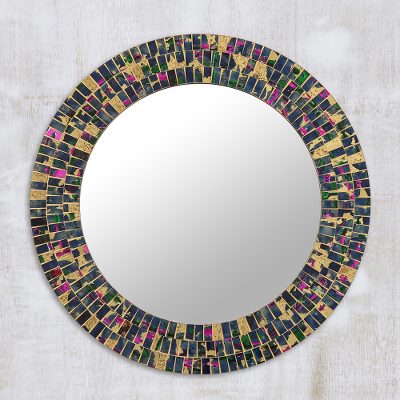 Glass mosaic wall mirror, Dark Rainbow