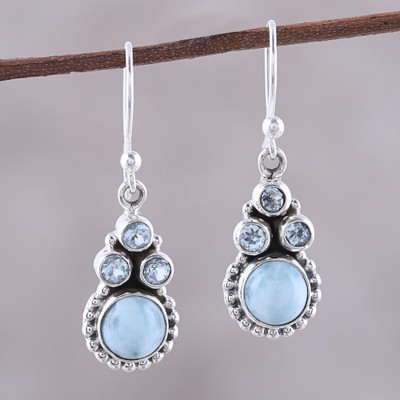 Blue topaz and larimar dangle earrings, Petite Flowers