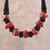 Bone beaded necklace, 'Tribal Embers' - Red and Black Buffalo Bone Beaded Necklace from India thumbail