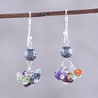Multi-gemstone dangle earrings,