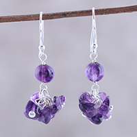 Amethyst dangle earrings, 'Dances in Purple' - Handcrafted 925 Sterling Silver and Amethyst Dangle Earrings