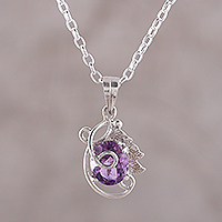Amethyst pendant necklace, 'Beaming Lilac' - Handcrafted Sterling Silver and Amethyst Pendant Necklace