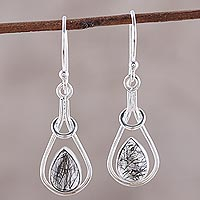 Rutilated quartz dangle earrings, 'Droplet Flair' - Drop-Shaped Rutilated Quartz Dangle Earrings from India