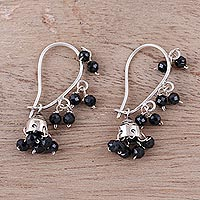 Onyx chandelier earrings, 'Music' - Faceted Onyx Chandelier Earrings from India