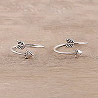 Sterling silver toe rings, 'Arrow Curve' (pair) - Sterling Silver Arrow Toe Rings from India (Pair)