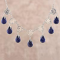 Lapis lazuli pendant necklace, 'Blue Dance' - Lapis Lazuli Waterfall Necklace from India