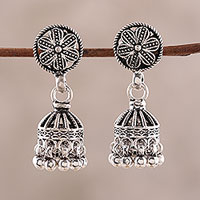 Sterling silver chandelier earrings, 'Jhumki Garden' - Artisan Crafted Sterling Silver Chandelier Earrings