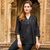 Cotton tunic, 'Stars at Midnight' - Black 100% Cotton Tunic Pin Tuck Detail and Ecru Embroidery thumbail