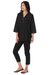 Cotton tunic, 'Stars at Midnight' - Black 100% Cotton Tunic Pin Tuck Detail and Ecru Embroidery (image 2a) thumbail