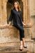 Cotton tunic, 'Stars at Midnight' - Black 100% Cotton Tunic Pin Tuck Detail and Ecru Embroidery (image 2b) thumbail