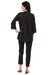 Cotton tunic, 'Stars at Midnight' - Black 100% Cotton Tunic Pin Tuck Detail and Ecru Embroidery (image 2c) thumbail