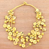 Bone torsade necklace, 'Sunny Rings' - Bone Beaded Torsade Necklace in Yellow from India