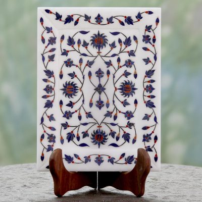 Alabaster inlay decorative plate, Royal Blossom