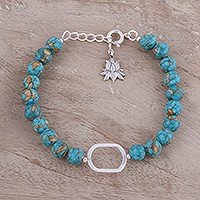 Sterling silver and composite turquoise beaded pendant bracelet,