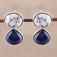 Lapis lazuli and agate drop earrings, 'Pure Majesty' - Lapis Lazuli and Agate Drop Earrings from India