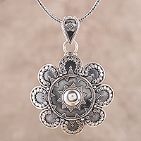 Sterling silver pendant necklace, 'Artisanal Flower' - Artisan Crafted Sterling Silver Pendant Necklace from India