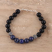 Lapis lazuli and onyx beaded bracelet, 'Majestic Midnight' - Lapis Lazuli and Onyx Beaded Bracelet from India