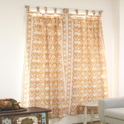 Block-printed cotton curtains, Earthy Blossoms (pair)