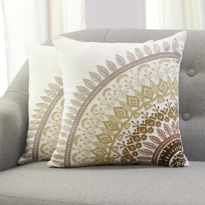 Cotton cushion covers, 'Divine Orchard in Brown' (pair) - Embroidered Cotton Cushion Covers in Brown from India (Pair)